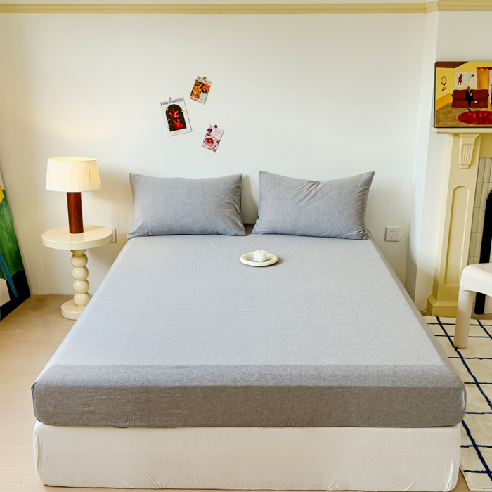 91家纺网 家纺一手货源 找家纺 2025新款全棉色织水洗棉床单床笠 青灰 床笠款