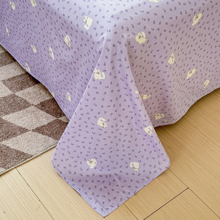 91家纺网 家纺一手货源 找家纺 2025新款全棉床单床笠 紫花猫 床单款