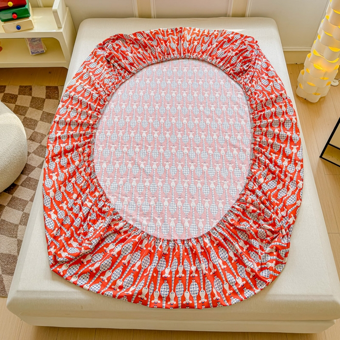 91家纺网 家纺一手货源 找家纺 2025新款全棉床单床笠 长颈鹿 床笠款