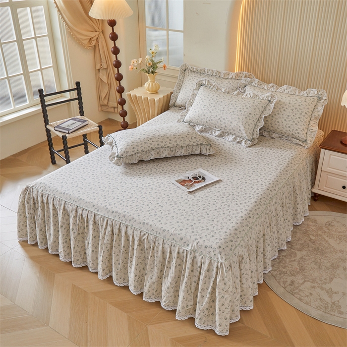 91家纺网 家纺一手货源 找家纺 2025新款韩版全棉公主风床裙单品 春野