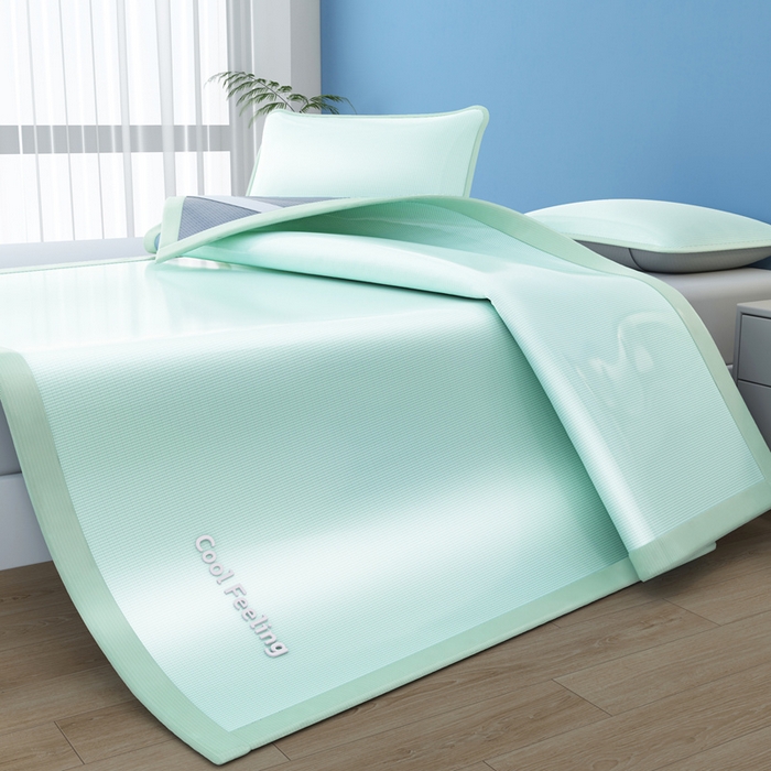 91家纺网 家纺一手货源 找家纺 2025新款云母冰川凉席床笠 云母冰川-绿（条席）