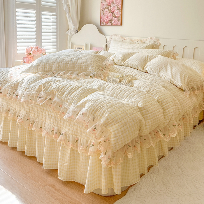 91家纺网 家纺一手货源 找家纺 网红馆 2025新款水洗棉印花床盖四件套 奶油格格