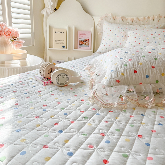 91家纺网 家纺一手货源 找家纺 网红馆 2025新款水洗棉印花床盖四件套 奶油波点