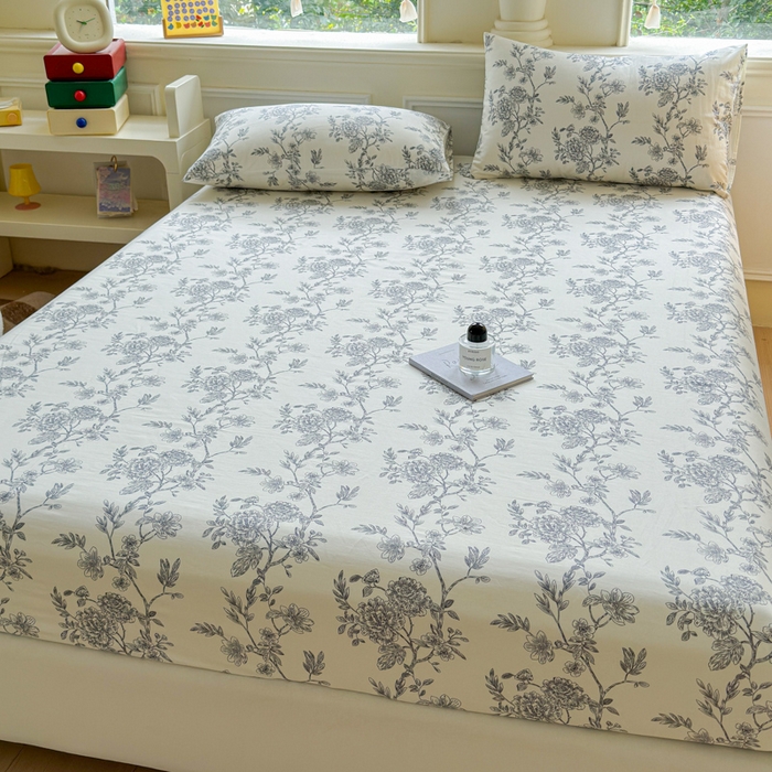 91家纺网 家纺一手货源 找家纺 2025新款全棉床单床笠 白茶 床笠款