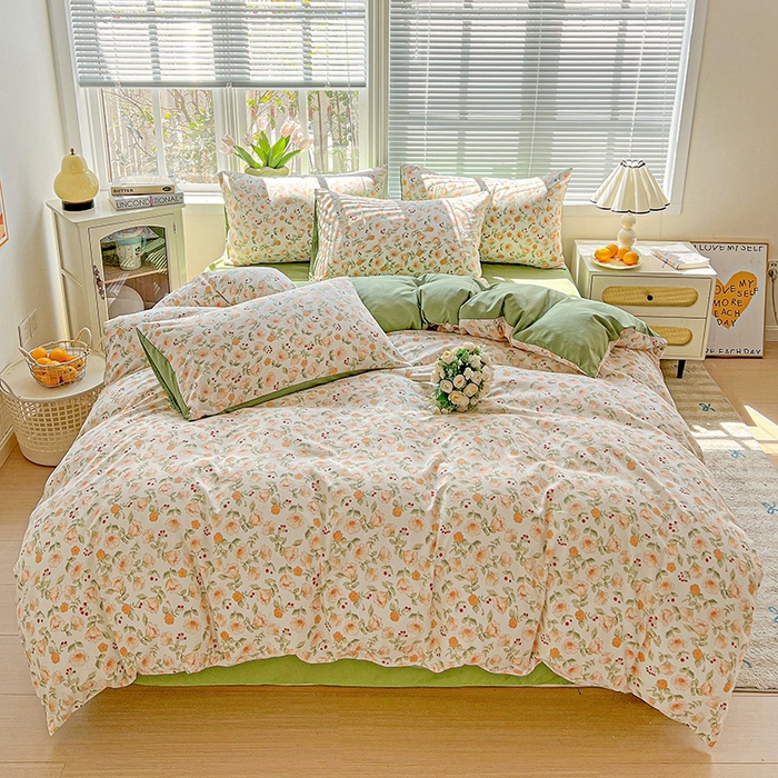 91家纺网 家纺一手货源 找家纺 2025水洗棉双层纱简约风ins风小碎花被套床单款床笠款三四件套-单被套 热恋