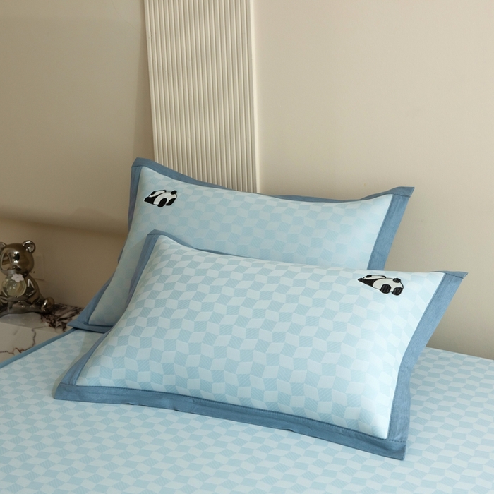 91家纺网 家纺一手货源 找家纺 席世家  2025新款绣花凉感床笠（控价198 218） 格子熊猫