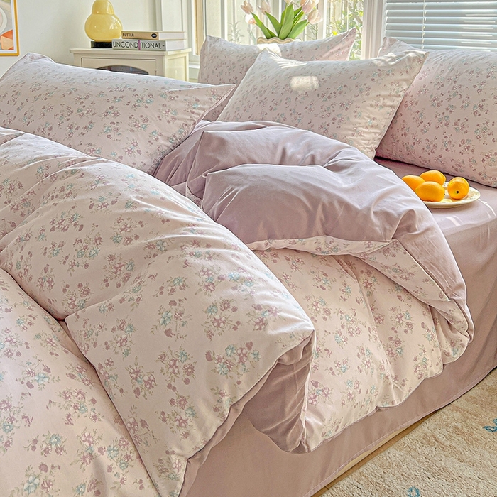 91家纺网 家纺一手货源 找家纺 2025水洗棉双层纱简约风ins风小碎花被套床单款床笠款三四件套-单被套 花梦