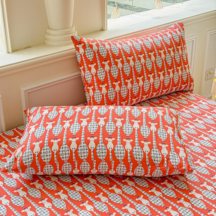 91家纺网 家纺一手货源 找家纺 2025新款全棉床单床笠 长颈鹿 床笠款