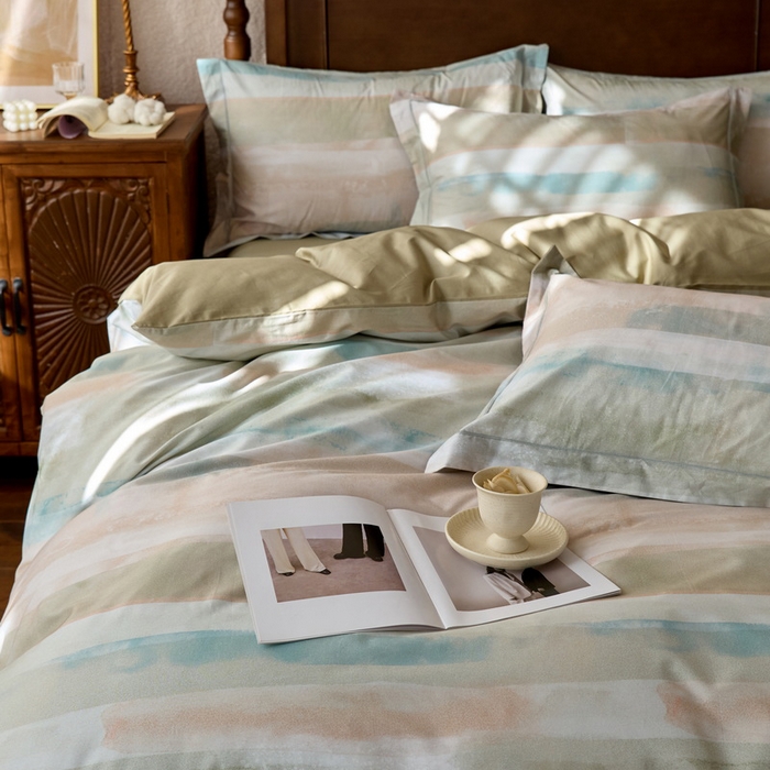 91家纺网 家纺一手货源 找家纺 由丽家纺 2025新款柔棉数码印花四件套系列 西琳绿