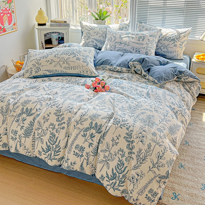 91家纺网 家纺一手货源 找家纺 2025水洗棉双层纱简约风ins风小碎花被套床单款床笠款三四件套-单被套 恋爱季节