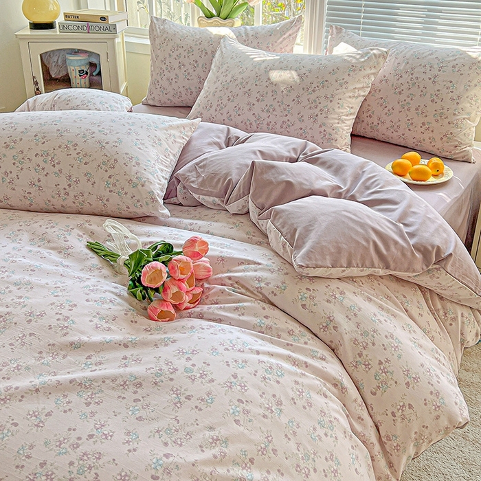 91家纺网 家纺一手货源 找家纺 2025新款水洗云朵糯糯棉简约风ins风小碎花被套床单款床笠款三四件套 花梦