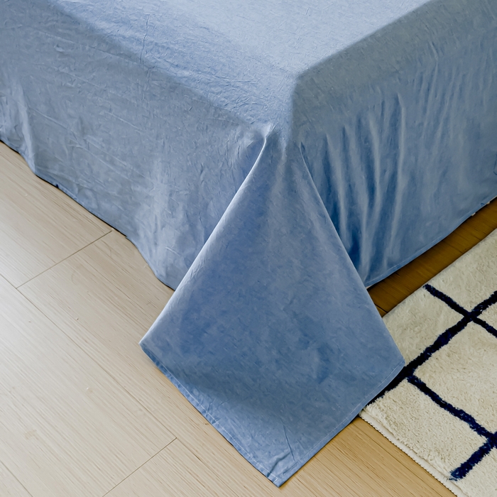 91家纺网 家纺一手货源 找家纺 2025新款全棉色织水洗棉床单床笠 天蓝 床单款