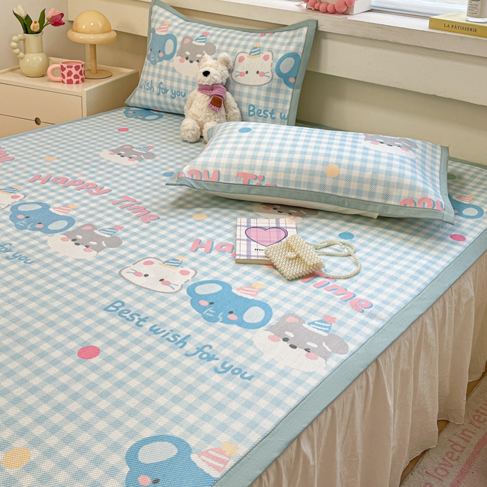 91家纺网 家纺一手货源 找家纺 慕澄家纺 2025新款小清新印花真冰藤系列凉席床席款 床席-趣乐园