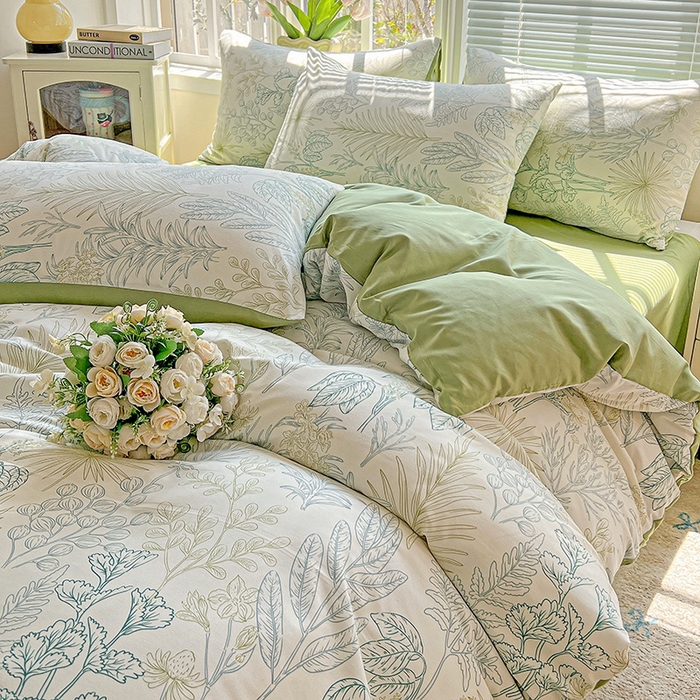 91家纺网 家纺一手货源 找家纺 2025水洗棉双层纱简约风ins风小碎花被套床单款床笠款三四件套-单被套 春晓