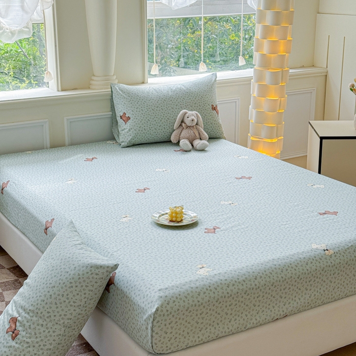 91家纺网 家纺一手货源 找家纺 2025新款全棉床单床笠 点点小狗 床笠款