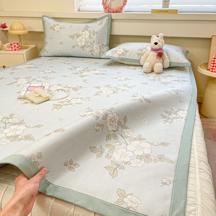 91家纺网 家纺一手货源 找家纺 慕澄家纺 2025新款小清新印花真冰藤系列凉席床席款 床席-缇蓝