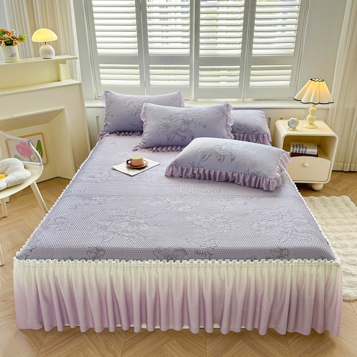 91家纺网 家纺一手货源 找家纺 2025新款冰豆豆凉感床裙凉席席子-花之恋系列冰豆豆床裙凉席-花之恋系列 花之恋-紫色