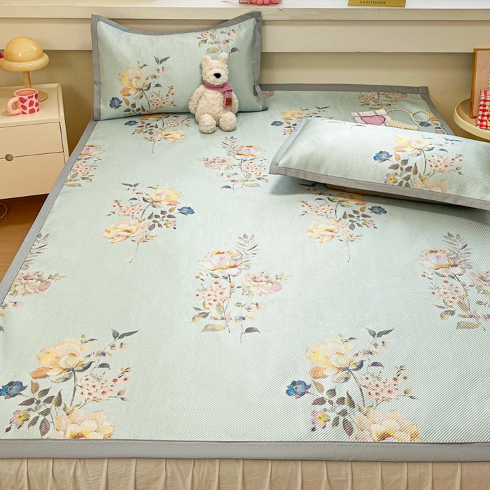 91家纺网 家纺一手货源 找家纺 慕澄家纺 2025新款小清新印花真冰藤系列凉席床席款 床席-陌上花开