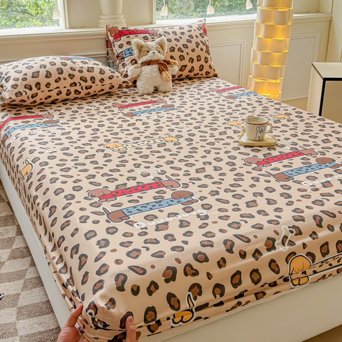 91家纺网 家纺一手货源 找家纺 2025新款全棉床单床笠 豹纹狗 床笠款