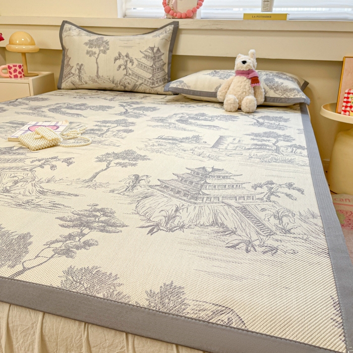 91家纺网 家纺一手货源 找家纺 慕澄家纺 2025新款小清新印花真冰藤系列凉席床席款 床席-远山