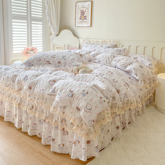 91家纺网 家纺一手货源 找家纺 网红馆 2025新款水洗棉印花床盖四件套 汪汪乐园