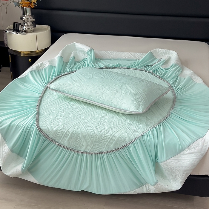 91家纺网 家纺一手货源 找家纺 世纪绒品 2025新款A类凉感压花单床笠单夏被 薄荷浅绿-单床笠