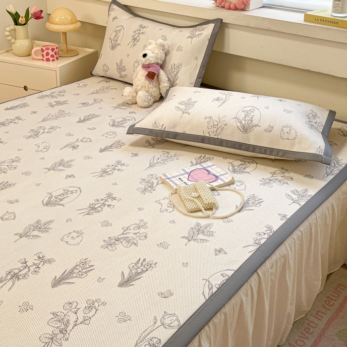 91家纺网 家纺一手货源 找家纺 慕澄家纺 2025新款小清新印花真冰藤系列凉席床席款 床席-花儿小兔