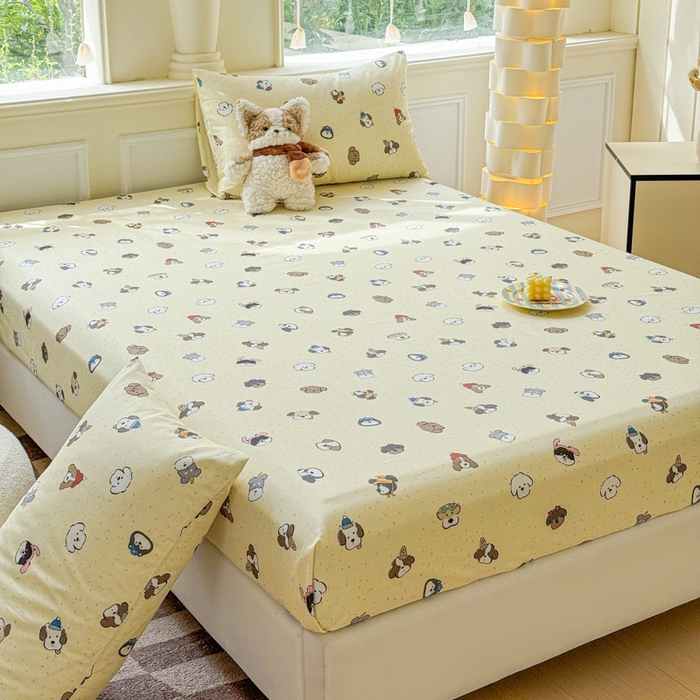 91家纺网 家纺一手货源 找家纺 2025新款全棉床单床笠 狗狗家族 床笠款