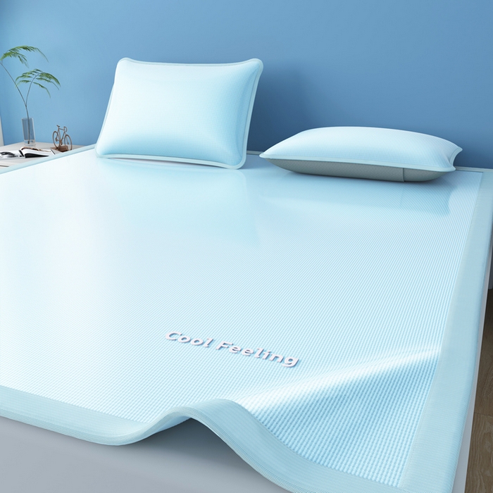 91家纺网 家纺一手货源 找家纺 2025新款云母冰川凉席床笠 云母冰川-蓝（条席）