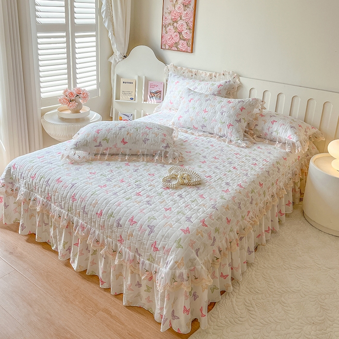 91家纺网 家纺一手货源 找家纺 网红馆 2025新款水洗棉印花床盖四件套 蝶之舞