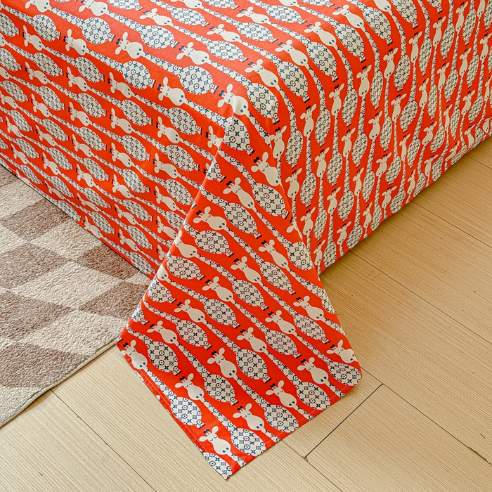 91家纺网 家纺一手货源 找家纺 2025新款全棉床单床笠 长颈鹿 床单款