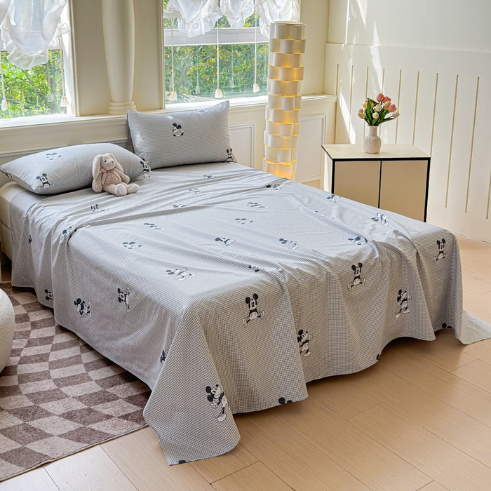 91家纺网 家纺一手货源 找家纺 2025新款全棉床单床笠 灰格米奇 床单款