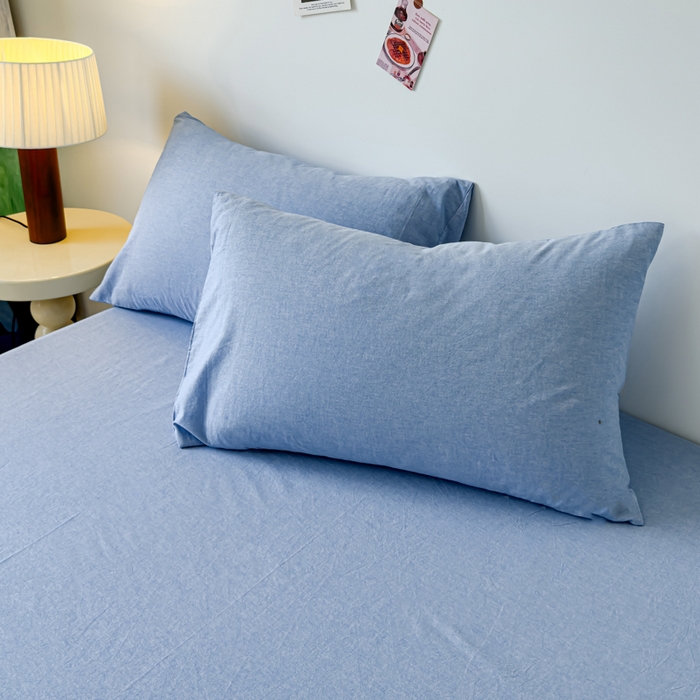 91家纺网 家纺一手货源 找家纺 2025新款全棉色织水洗棉床单床笠 天蓝 床笠款