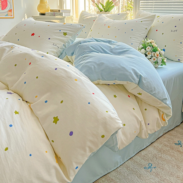 91家纺网 家纺一手货源 找家纺 2025新款水洗云朵糯糯棉简约风ins风小碎花被套床单款床笠款三四件套 星月