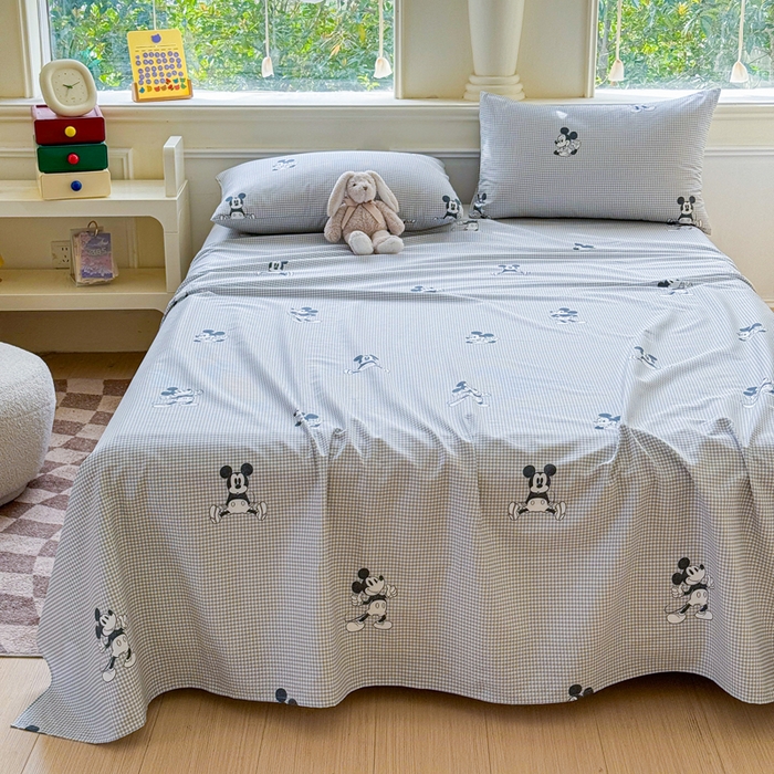 91家纺网 家纺一手货源 找家纺 2025新款全棉床单床笠 灰格米奇 床单款