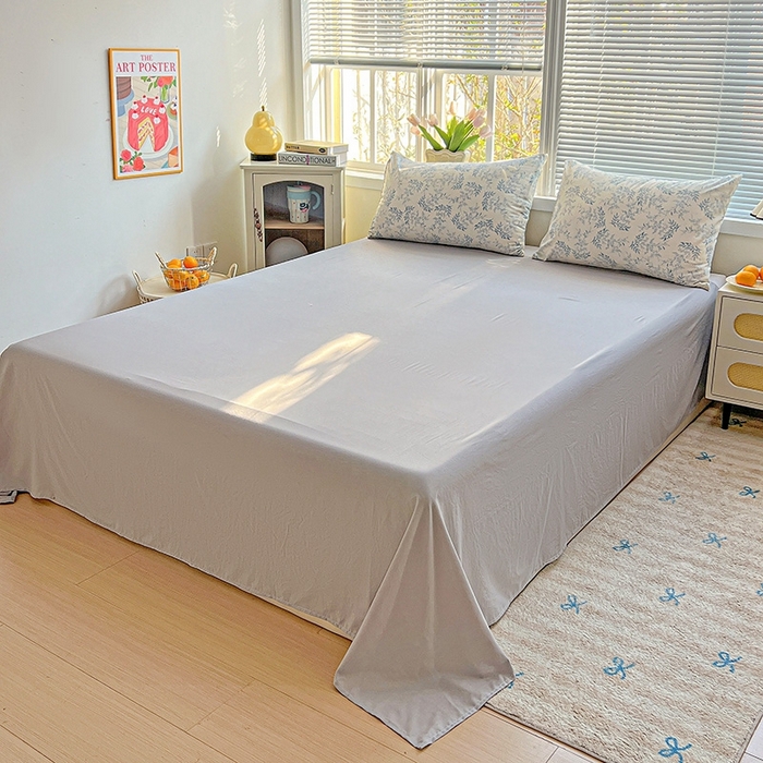 91家纺网 家纺一手货源 找家纺 2025水洗棉双层纱简约风ins风小碎花被套床单款床笠款三四件套-单被套 蓝颜