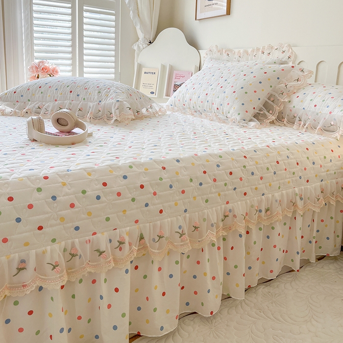 91家纺网 家纺一手货源 找家纺 网红馆 2025新款水洗棉印花床盖四件套 奶油波点