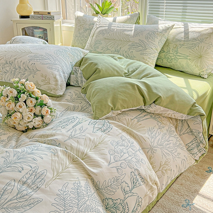 91家纺网 家纺一手货源 找家纺 2025新款水洗云朵糯糯棉简约风ins风小碎花被套床单款床笠款三四件套 春晓