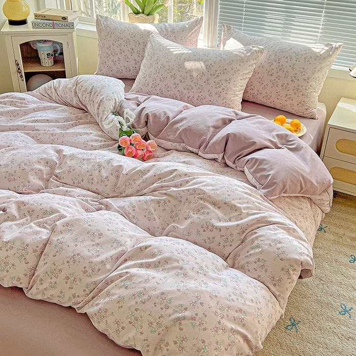 91家纺网 家纺一手货源 找家纺 2025新款水洗云朵糯糯棉简约风ins风小碎花被套床单款床笠款三四件套 花梦