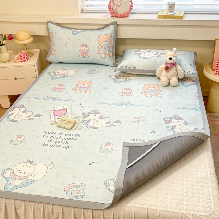 91家纺网 家纺一手货源 找家纺 慕澄家纺 2025新款小清新印花真冰藤系列凉席床席款 床席-害羞喵