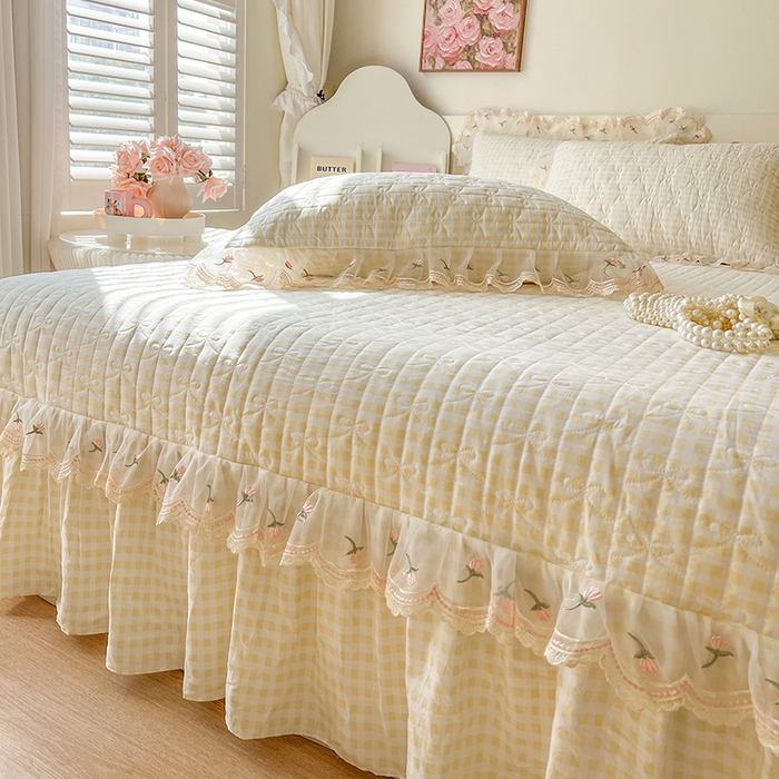 91家纺网 家纺一手货源 找家纺 网红馆 2025新款水洗棉印花床盖四件套 奶油格格