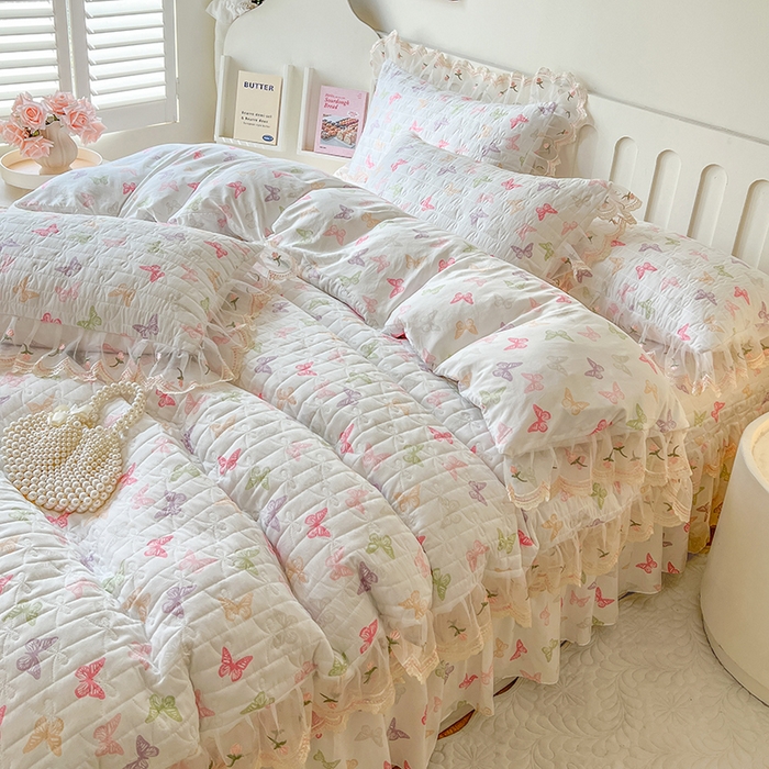 91家纺网 家纺一手货源 找家纺 网红馆 2025新款水洗棉印花床盖四件套 蝶之舞