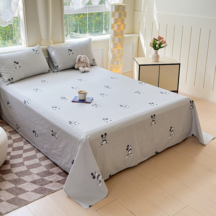 91家纺网 家纺一手货源 找家纺 2025新款全棉床单床笠 灰格米奇 床单款