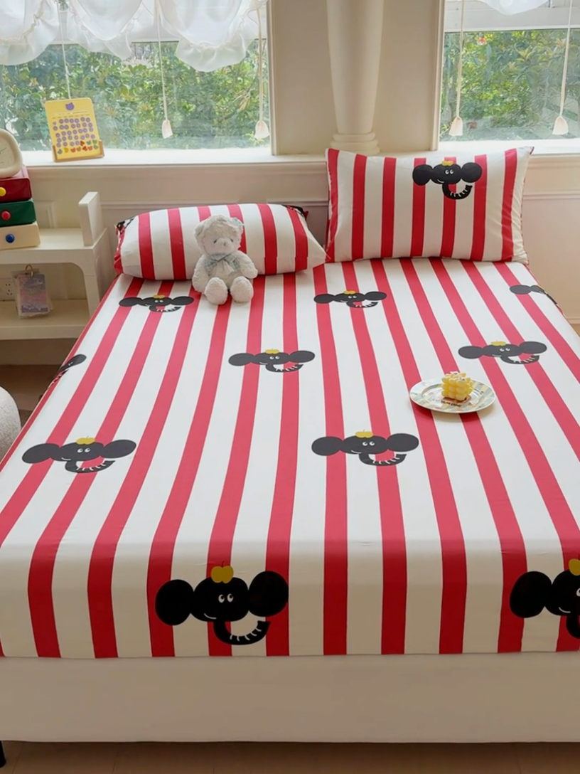 91家纺网 家纺一手货源 找家纺 2025新款全棉床单床笠 嘟嘟小象 床笠款