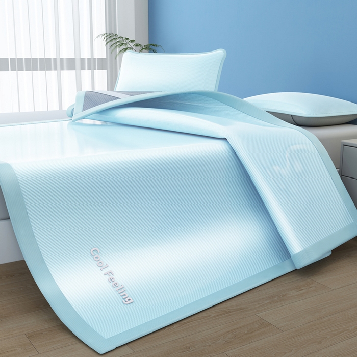 91家纺网 家纺一手货源 找家纺 2025新款云母冰川凉席床笠 云母冰川-蓝（条席）