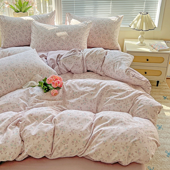 91家纺网 家纺一手货源 找家纺 2025新款水洗云朵糯糯棉简约风ins风小碎花被套床单款床笠款三四件套 花梦