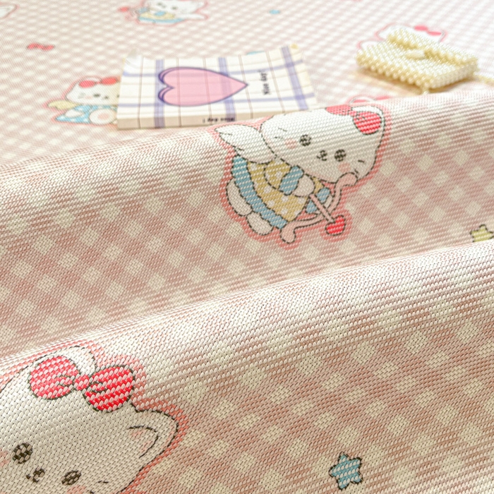 91家纺网 家纺一手货源 找家纺 慕澄家纺 2025新款小清新印花真冰藤系列凉席床席款 床席-粉格猫咪