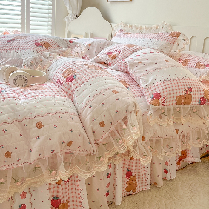 91家纺网 家纺一手货源 找家纺 网红馆 2025新款水洗棉印花床盖四件套 花花熊