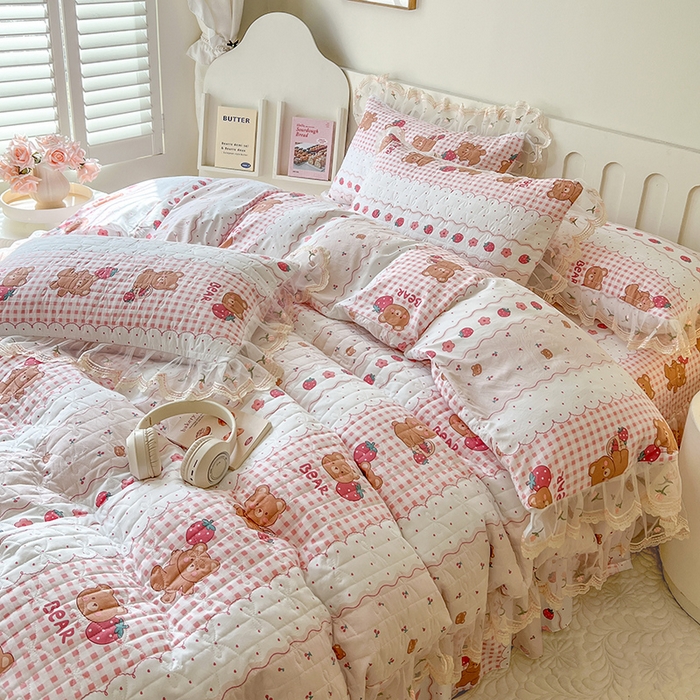 91家纺网 家纺一手货源 找家纺 网红馆 2025新款水洗棉印花床盖四件套 花花熊