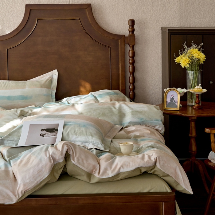 91家纺网 家纺一手货源 找家纺 由丽家纺 2025新款柔棉数码印花四件套系列 西琳绿